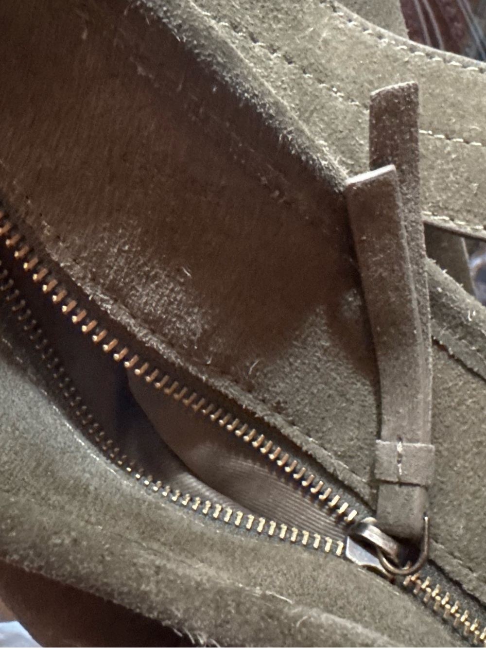 Green Genuine Suede Leather Slouchy Hobo Shoulder Bag Zip Detail - Picture 6 of 10